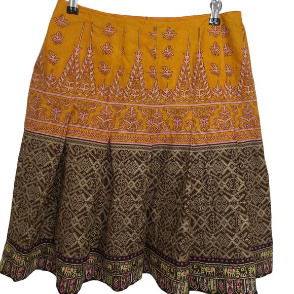 Tribal Dresses & Skirts - Tribal Bulgaria Womens Size 8‎ Floral 2-Tiered Pleated Skirt Orange Brown Boho